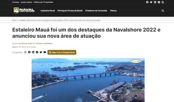 Estaleiro Mauá foi um dos destaques da Navalshore 2022 e anunciou sua nova área de atuação