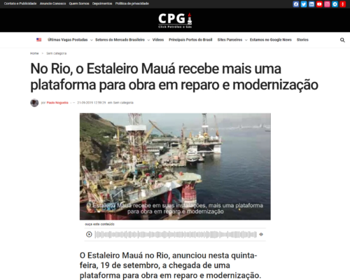 No Rio, o Estaleiro Mauá recebe mais uma plataforma para obra em reparo e modernização