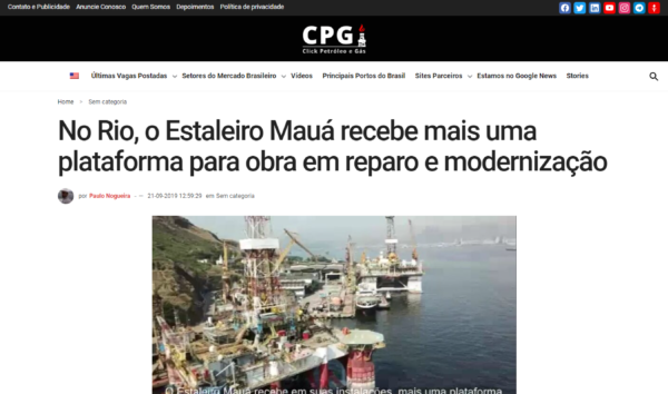 No Rio, o Estaleiro Mauá recebe mais uma plataforma para obra em reparo e modernização